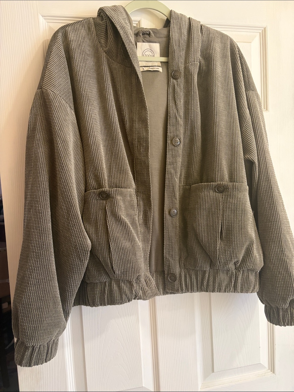 Stoosh Olive Green Corduroy Hooded Jacket Size large